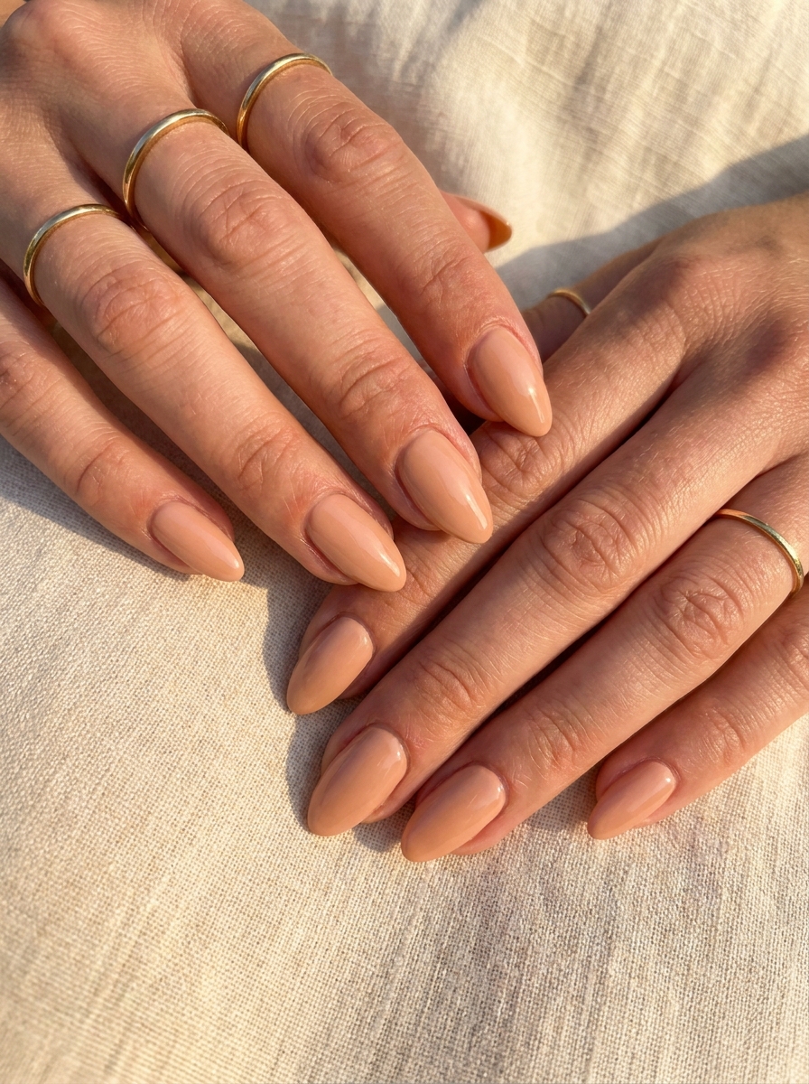 Peach Nude Summer to Fall Nails für den Übergang zum Herbst